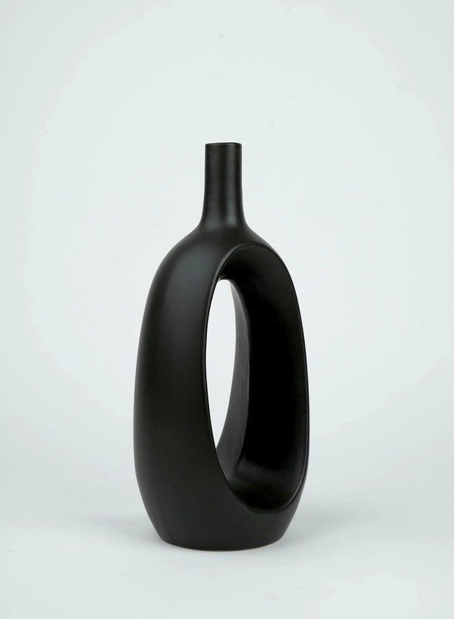 Purezento Modern Decorative Kieko Donut Vases for Home Decor | Centerpieces | Office with Unique Quality for Home Decor Center Table, Flowers Pot, Bedroom Side Corners (Black,12 Inch) - Image 4